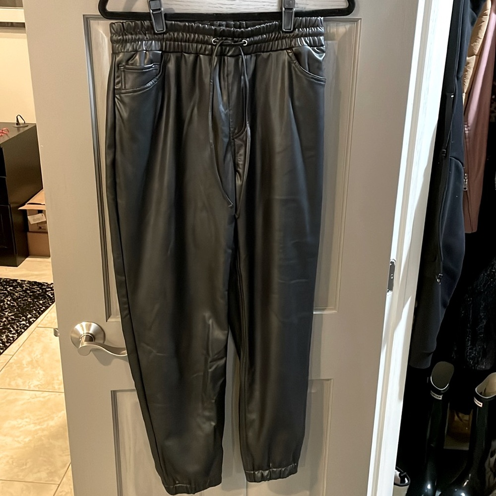 NWOT fleece lined faux leather joggers